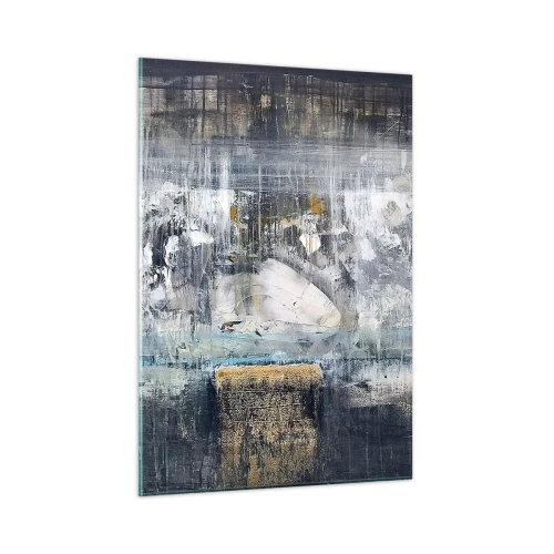 Glasbild - Bild auf glas - Eine abstrakte Landschaft, die von Grau und Blau dominiert wird. - 50x70cm - Wie auf Eis, wie nach Dezember - Moderne Wanddekoration für Wohnzimmer und Schlafzimmer ARTTOR