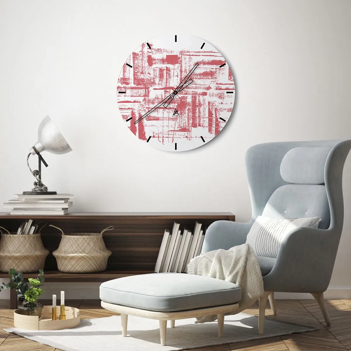 Wanduhr - Glasuhr - Grafische, abstrakte Symbole und Texturen in Beige- und Schwarztönen - 30x30cm - Die rote Stadt - Moderne Wanddekoration für Wohnzimmer, Küche und Schlafzimmer ARTTOR