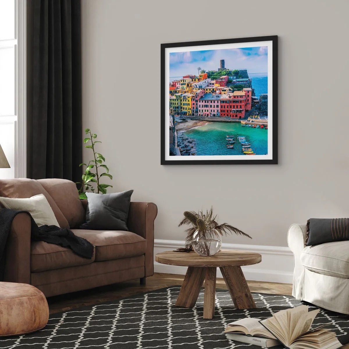 Poster in einem schwarzem Rahmen - Mediterrane Zauberstadt - 50x50 cm