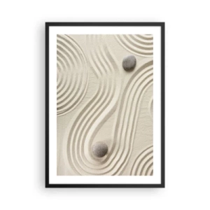 Poster in einem schwarzem Rahmen - Eine minimalistische Komposition eines japanischen Zen-Gartens mit Steinen - 50x70cm - Ein Hauch von Wärme - Moderne Wanddekoration für Wohnzimmer und Schlafzimmer ARTTOR
