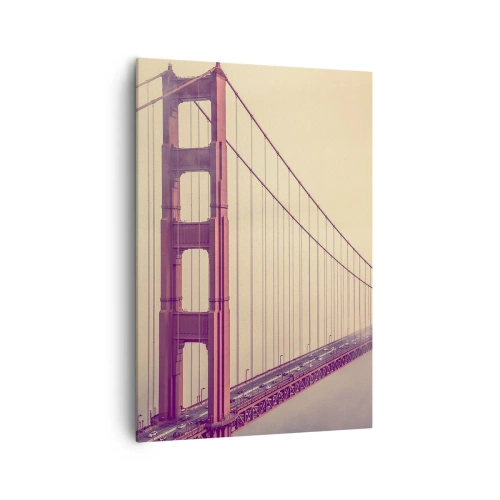 Bild auf Leinwand - Leinwandbild - Eine Brücke im Nebel in Pastelltönen, ein Symbol für Eleganz und Frieden - 70x100cm - Zwischen Himmel und Erde - Moderne Wanddekoration für Wohnzimmer und Schlafzimmer ARTTOR