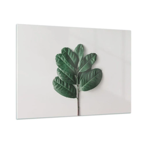 Glasbild - Bild auf glas - Ein Zweig mit grünen Blättern auf hellem Hintergrund - 100x70cm - Eine Zeichnung purer Natur - Moderne Wanddekoration für Wohnzimmer und Schlafzimmer ARTTOR