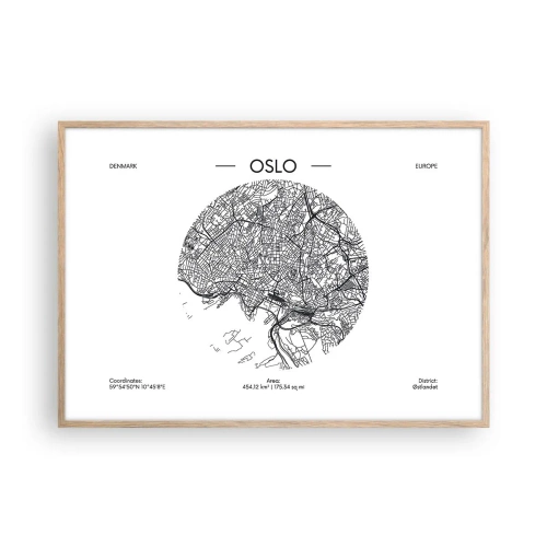Poster in einem Rahmen aus heller Eiche - Anatomie von Oslo - 100x70 cm