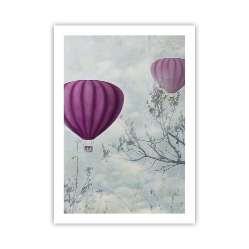 Poster - Lila Ballons schweben zwischen den Ästen - 50x70cm - Wie Schiffe am Himmel - Moderne Wanddekoration für Wohnzimmer und Schlafzimmer ARTTOR