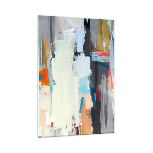 Glasbild - Bild auf glas - Abstrakte Komposition mit bunten Flecken und Strichen - 50x70cm - Gibt es eine Methode? - Moderne Wanddekoration für Wohnzimmer und Schlafzimmer ARTTOR