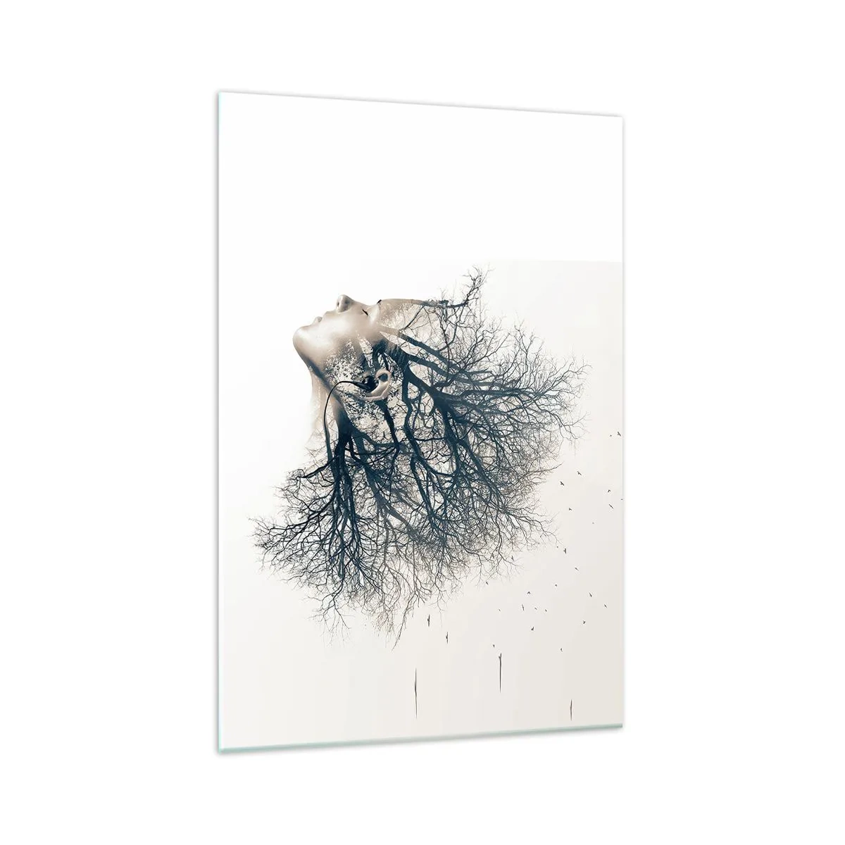 Glasbild - Bild auf glas - Kreative Silhouette einer Frau und Bäume - 70x100cm - Dem Rauschen der Bäume lauschen - Moderne Wanddekoration für Wohnzimmer und Schlafzimmer ARTTOR