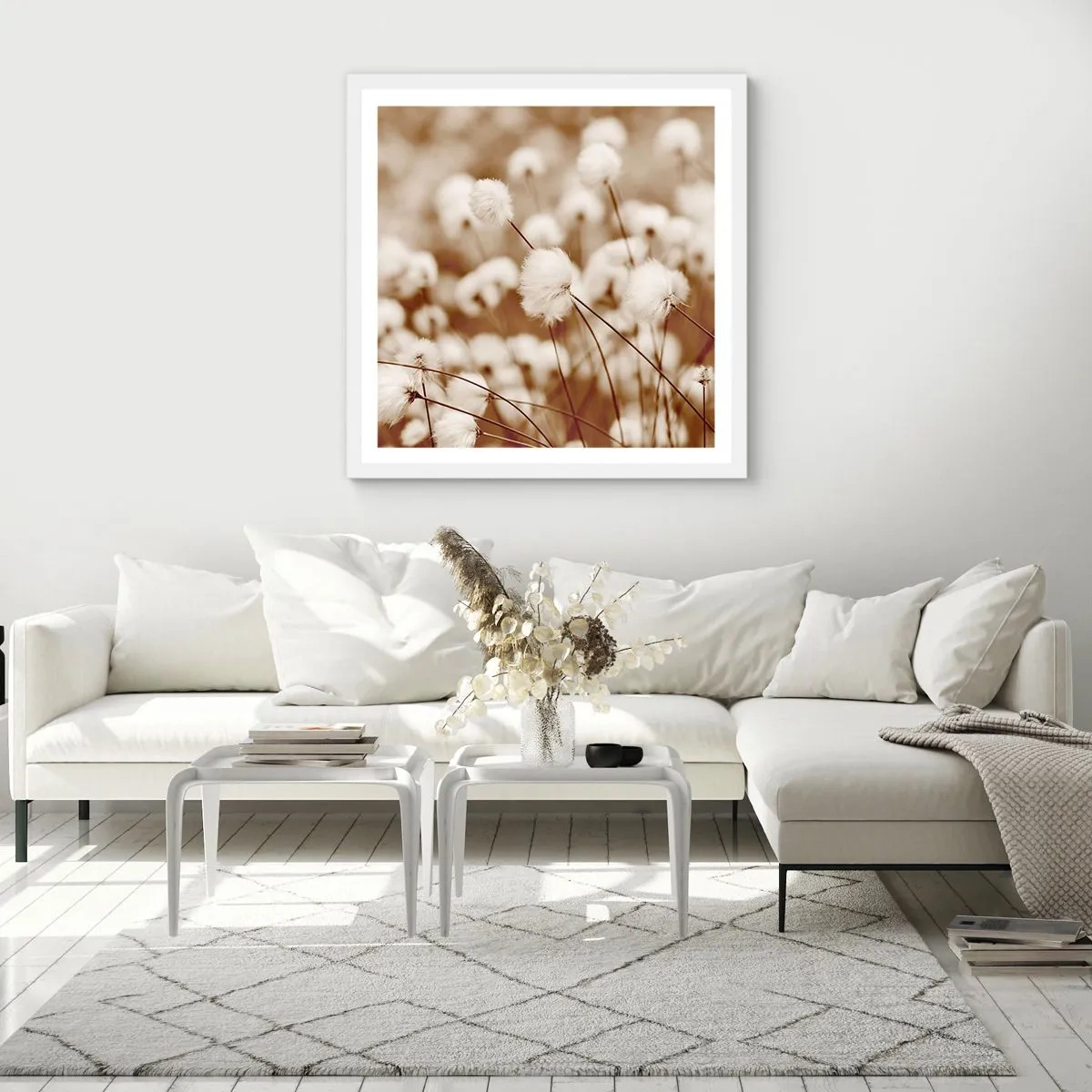 Poster in einem weißen Rahmen - Flauschiges Kornfeld - 60x60 cm