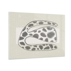 Glasbild - Bild auf glas - Eine phantasievolle organische Form in Grautönen auf Beige - 70x50cm - Seltsame Kreatur - Moderne Wanddekoration für Wohnzimmer und Schlafzimmer ARTTOR