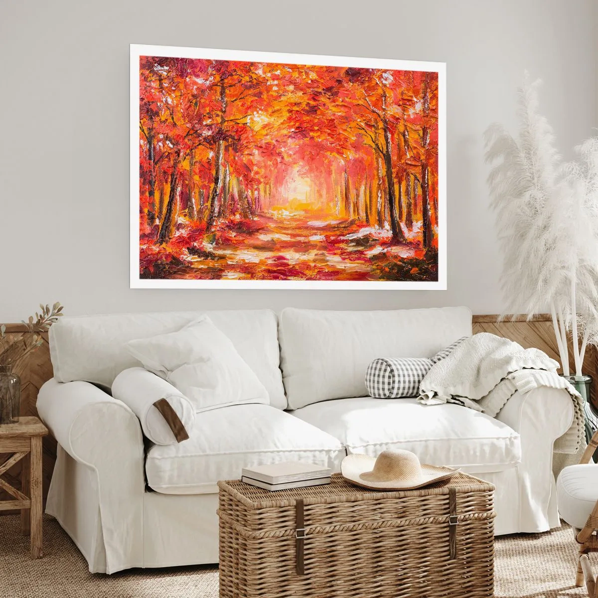 Poster - Herbstwald in Kupfer- und Goldtönen - 100x70cm - Kupferwald - Moderne Wanddekoration für Wohnzimmer und Schlafzimmer ARTTOR