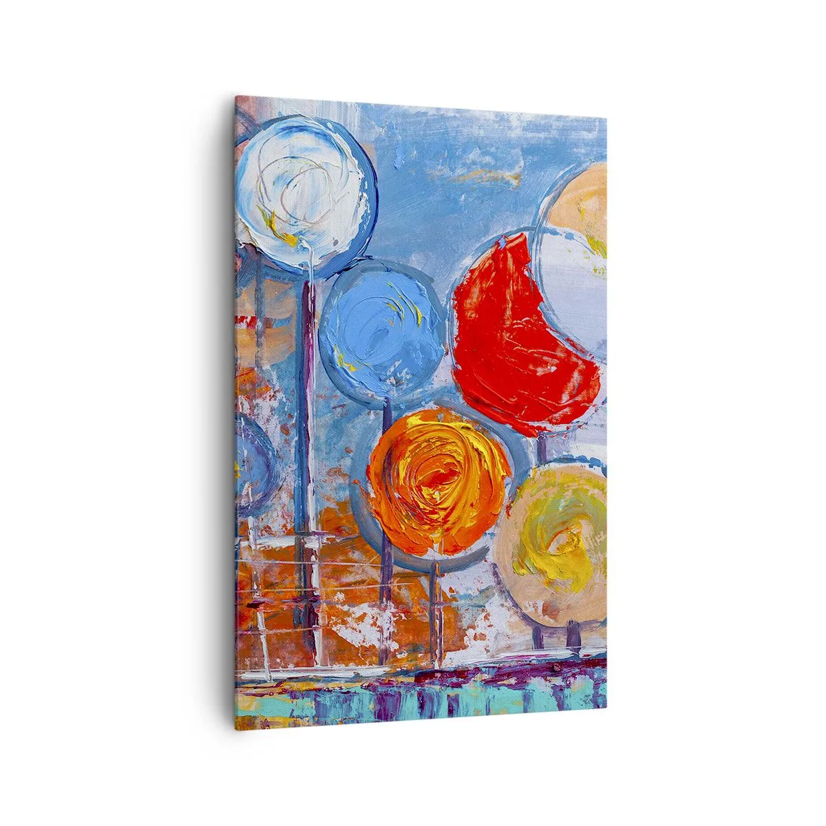 Bild auf Leinwand - Leinwandbild - Bunte abstrakte Bäume auf blauem Hintergrund - 80x120cm - Wunder am Stiel - Moderne Wanddekoration für Wohnzimmer und Schlafzimmer ARTTOR