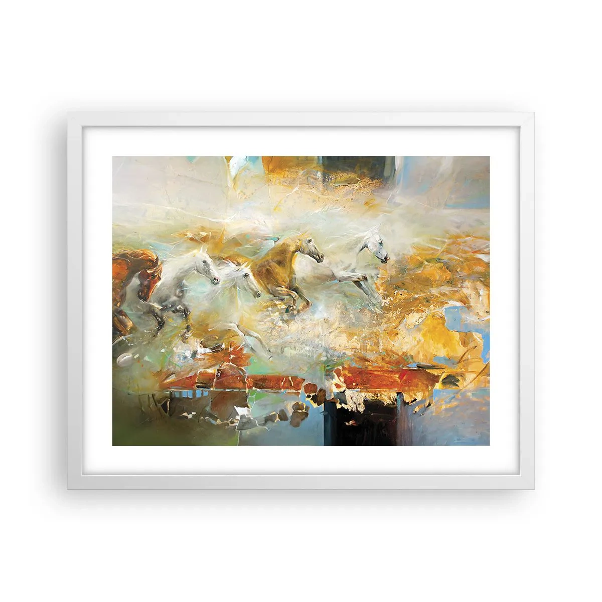 Poster in einem weißen Rahmen - Im Galopp durch das Licht - 50x40 cm