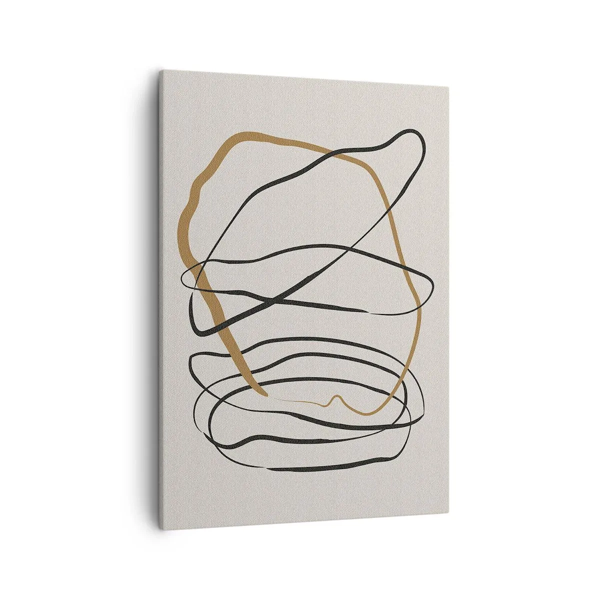 Bild auf Leinwand - Leinwandbild - Künstlerische Linien in Schwarz und Gold auf hellem Hintergrund - 50x70cm - Komposition – Looptanz - Moderne Wanddekoration für Wohnzimmer und Schlafzimmer ARTTOR