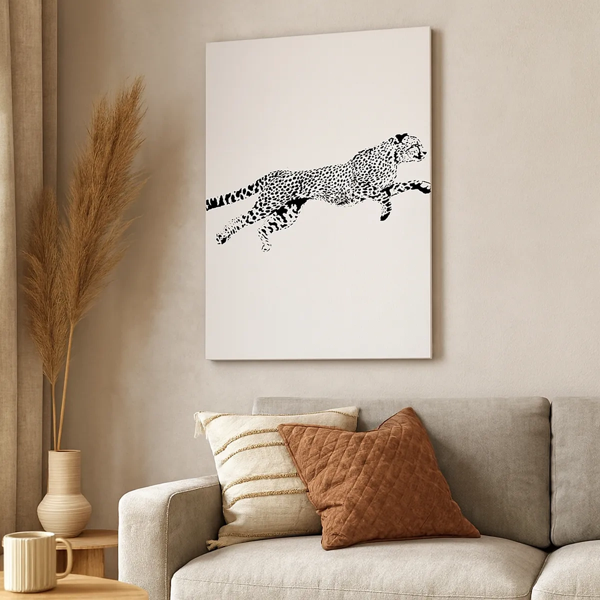 Bild auf Leinwand - Leinwandbild - Minimalistische Grafik eines Geparden in Bewegung - 50x70cm - Der schnellste der Welt - Moderne Wanddekoration für Wohnzimmer und Schlafzimmer ARTTOR