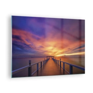 Glasbild - Bild auf glas - Der Pier vor der Kulisse des Sonnenuntergangs - 70x50cm - Ohne Ende - Moderne Wanddekoration für Wohnzimmer und Schlafzimmer ARTTOR