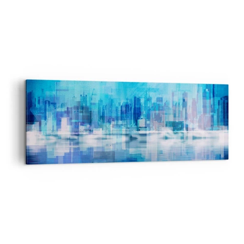 Bild auf Leinwand - Leinwandbild - Abstraktes Stadtpanorama in Blautönen - 140x50cm - In Blau ertrunken - Moderne Wanddekoration für Wohnzimmer und Schlafzimmer ARTTOR