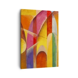 Bild auf Leinwand - Leinwandbild - Eine abstrakte Komposition voller farbenfroher geometrischer Formen. - 50x70cm - Kathedrale der Sonne - Moderne Wanddekoration für Wohnzimmer und Schlafzimmer ARTTOR