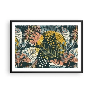 Poster in einem schwarzem Rahmen - Bunte Blätter auf dunklem Hintergrund - 70x50cm - Grüne Fantasie - Moderne Wanddekoration für Wohnzimmer und Schlafzimmer ARTTOR