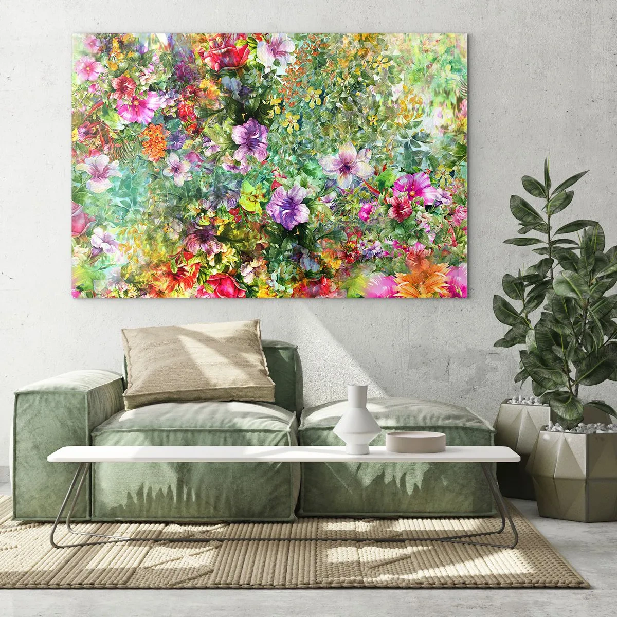 Glasbild - Bild auf glas - Bunte Blumen in einer künstlerischen Komposition - 120x80cm - In Blumen für das Verderben - Moderne Wanddekoration für Wohnzimmer und Schlafzimmer ARTTOR