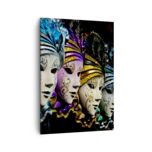 Bild auf Leinwand - Leinwandbild - Venezianische Masken in verschiedenen Farben mit dekorativen Mustern - 50x70cm - Geheimnis in Gold und Silber - Moderne Wanddekoration für Wohnzimmer und Schlafzimmer ARTTOR