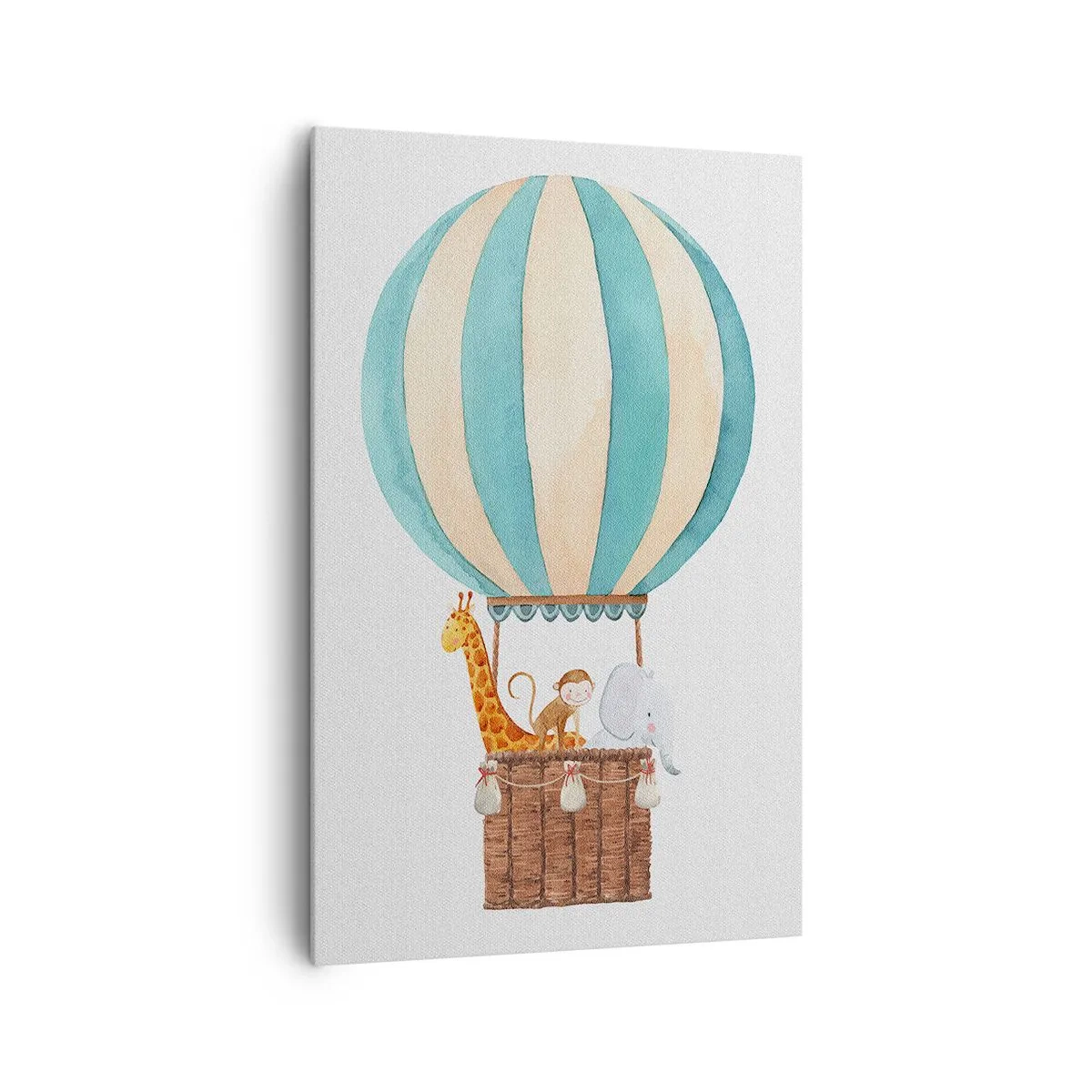 Bild auf Leinwand - Leinwandbild - Ein Ballon mit süßen Tieren in Pastellfarben - 80x120cm - Fantastische Reise - Moderne Wanddekoration für Wohnzimmer und Schlafzimmer ARTTOR