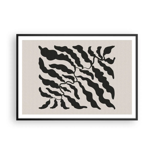 Poster in einem schwarzem Rahmen - Zweige mit Blättern in Schwarz auf hellem Hintergrund - 100x70cm - Natur des Quadrats - Moderne Wanddekoration für Wohnzimmer und Schlafzimmer ARTTOR