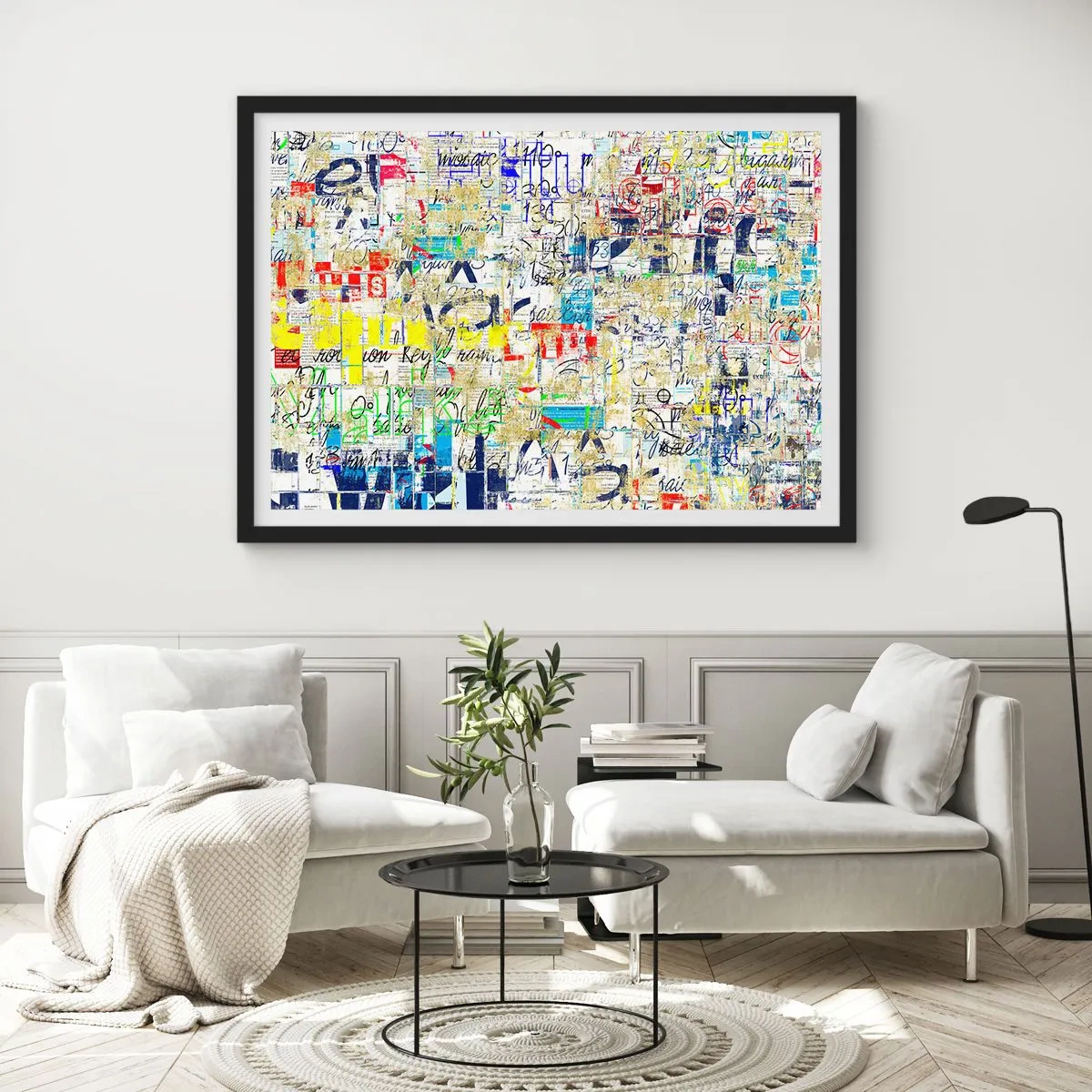 Poster in einem schwarzem Rahmen - Abstrakte Graffiti mit bunten Inschriften und Mustern - 100x70cm - Es freut einfach die Augen - Moderne Wanddekoration für Wohnzimmer und Schlafzimmer ARTTOR