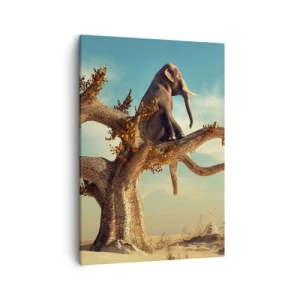 Bild auf Leinwand - Leinwandbild - Ein Elefant sitzt auf einem Baum in einer surrealen Landschaft - 50x70cm - Ein neuer Standpunkt - Moderne Wanddekoration für Wohnzimmer und Schlafzimmer ARTTOR