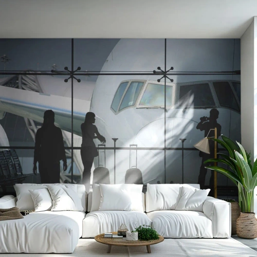 Selbstklebende Fototapete Deluxe Sticker - Vis a vis am Flughafen - Flugzeug, Flughafen, Reisen - 300x210 cm