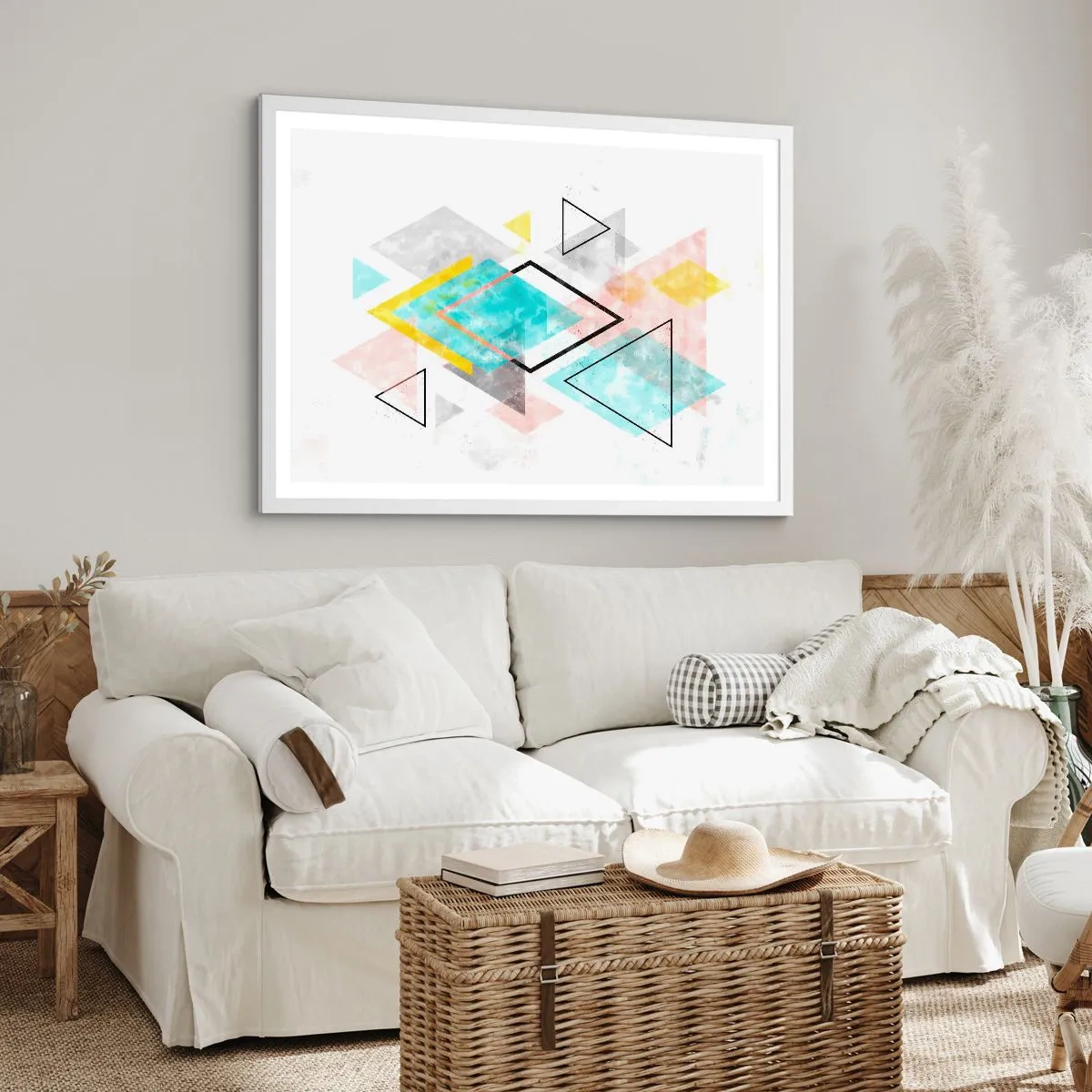 Poster in einem weißen Rahmen - Geometrisches Spiel - 91x61 cm