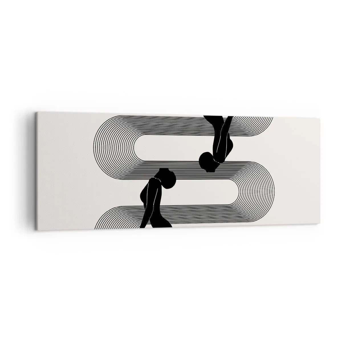 Bild auf Leinwand - Leinwandbild - Schwarze Silhouetten mit geometrischen Linien auf hellem Hintergrund - 140x50cm - Sinnliche Symmetrie - Moderne Wanddekoration für Wohnzimmer und Schlafzimmer ARTTOR