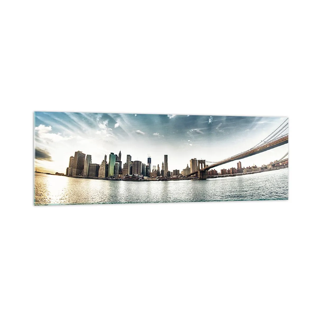 Glasbild - Bild auf glas - Panorama der Stadt mit einer Brücke vor dem blauen Himmel - 160x50cm - Glasinsel - Moderne Wanddekoration für Wohnzimmer und Schlafzimmer ARTTOR