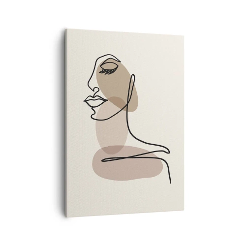 Bild auf Leinwand - Leinwandbild - Minimalistisches Frauengesicht mit abstrakten Flecken - 50x70cm - Sich selbst zugehört - Moderne Wanddekoration für Wohnzimmer und Schlafzimmer ARTTOR