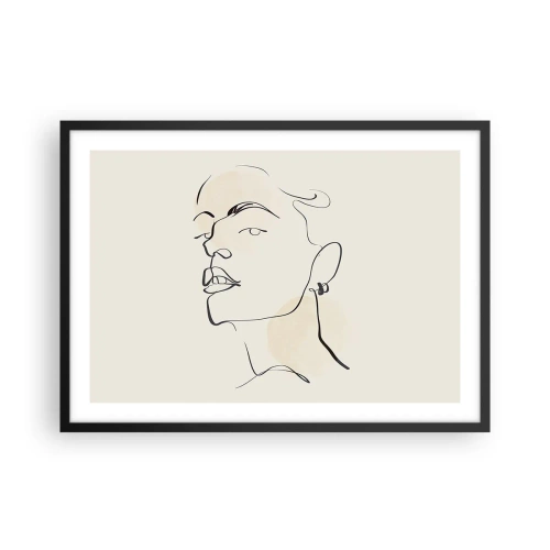 Poster in einem schwarzem Rahmen - Minimalistische Skizze eines Frauengesichts - 70x50cm - Ein stolzer Blick - Moderne Wanddekoration für Wohnzimmer und Schlafzimmer ARTTOR