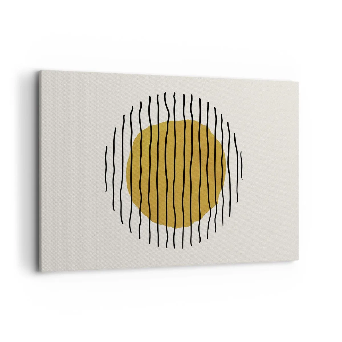 Bild auf Leinwand - Leinwandbild - Ein minimalistisches Motiv mit einem gelben Kreis und schwarzen Linien. - 120x80cm - Abstraktion, die vor Hitze zittert - Moderne Wanddekoration für Wohnzimmer und Schlafzimmer ARTTOR
