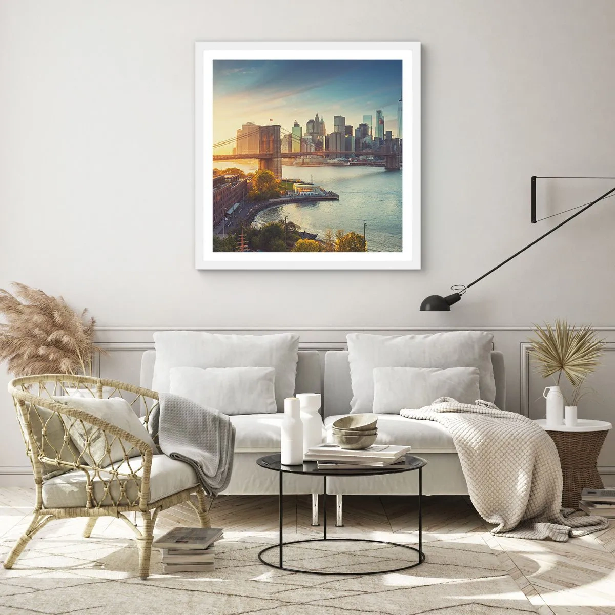 Poster in einem weißen Rahmen - Morgendämmerung der Großstadt - 30x30 cm