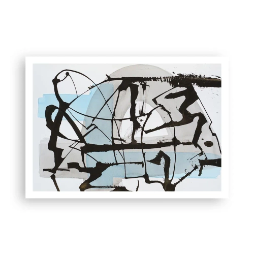 Poster - Abstrakte Linien und Formen in Blau und Schwarz - 100x70cm - Trotzdem blau - Moderne Wanddekoration für Wohnzimmer und Schlafzimmer ARTTOR