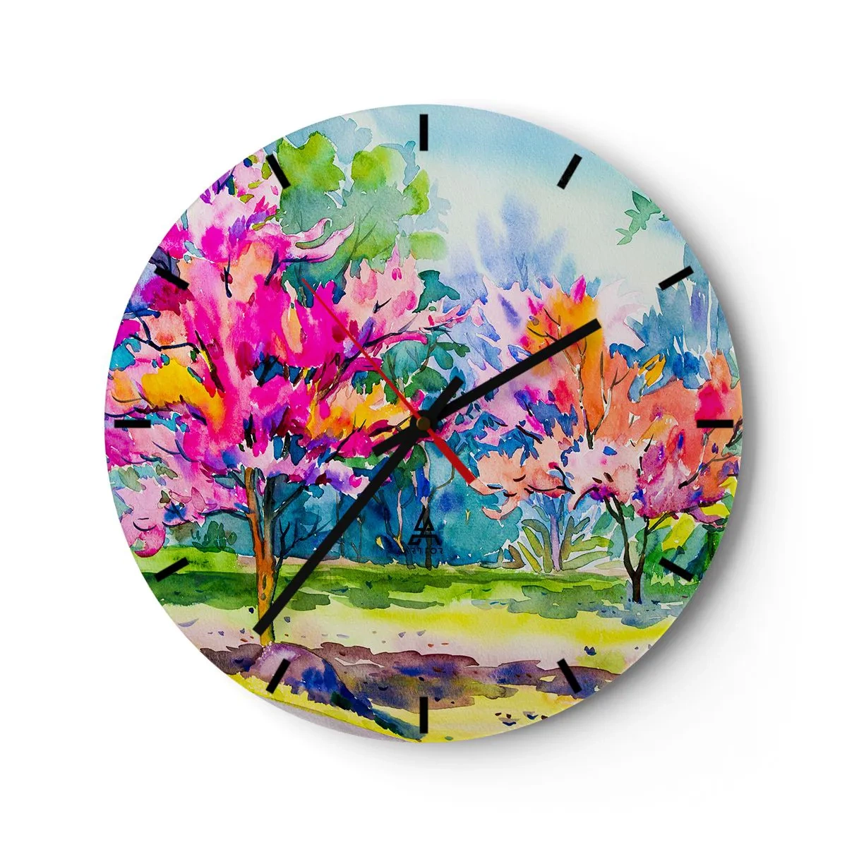 Wanduhr - Glasuhr - Regenbogengarten im Frühlingslicht - 40x40 cm