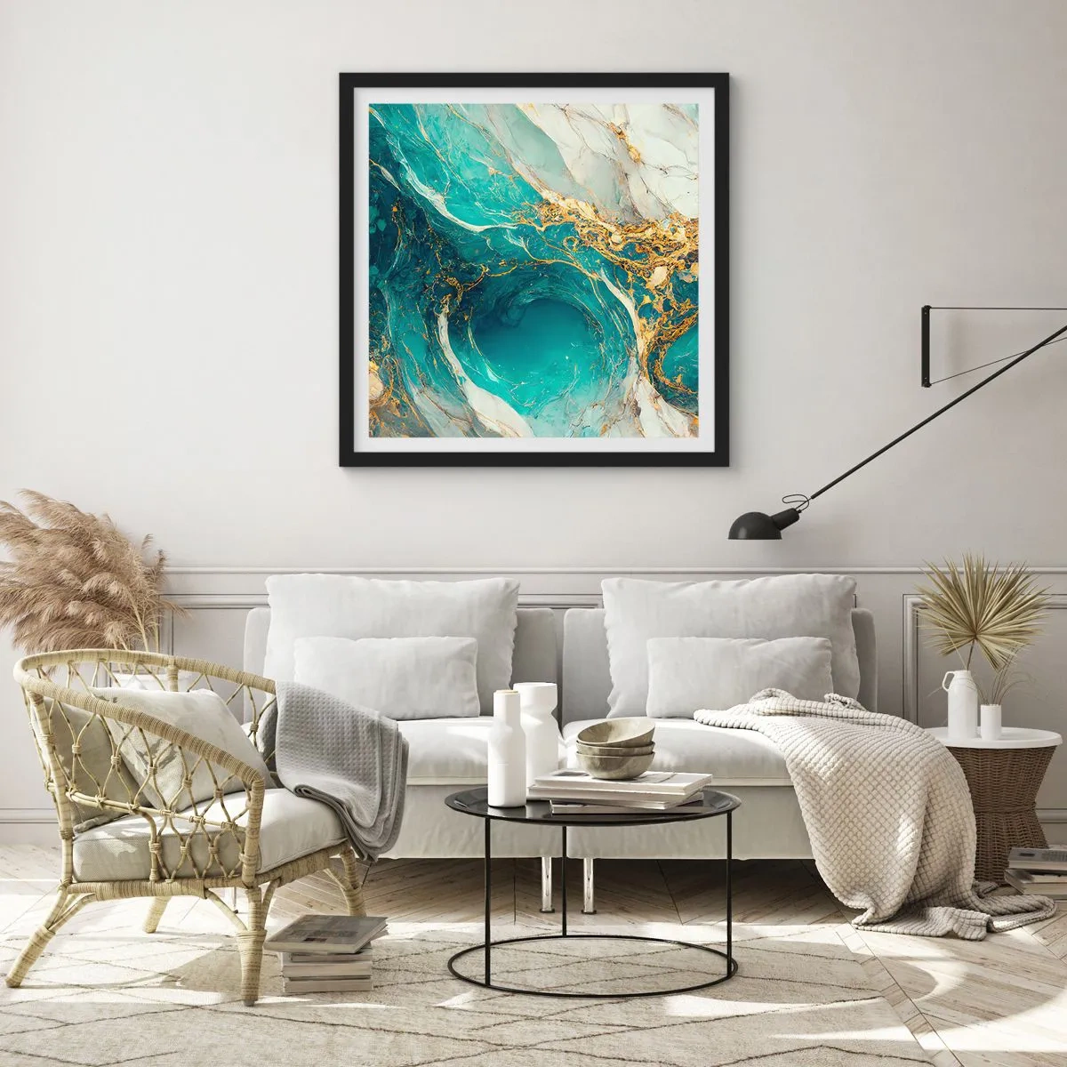 Poster in einem schwarzem Rahmen - Komposition mit Goldadern - 60x60 cm