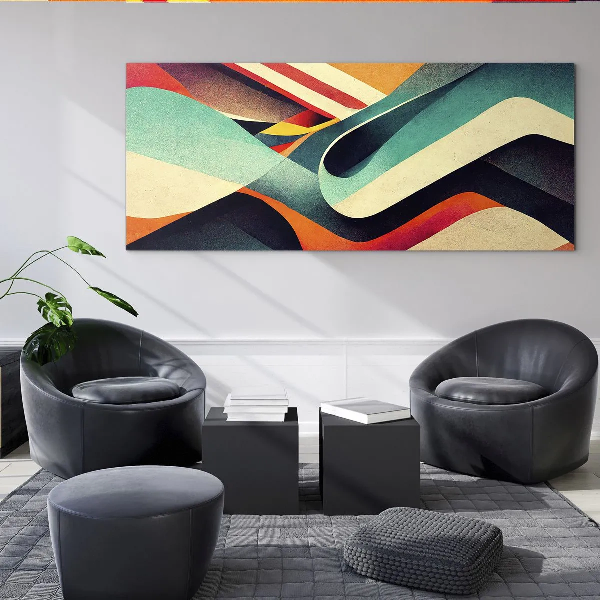 Glasbild - Bild auf glas - Bunte abstrakte Wellen in einer dynamischen Komposition - 160x50cm - Intensive Komposition - Moderne Wanddekoration für Wohnzimmer und Schlafzimmer ARTTOR