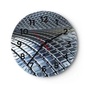 Wanduhr - Glasuhr - Metallische silberne Welle - 30x30 cm