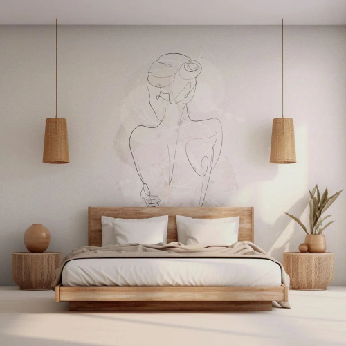 Fototapete Premium Sand - Eine zarte Skizze einer weiblichen Silhouette auf hellem Hintergrund - 100x70cm - Wie ein sensibles Instrument - Moderne Wanddekoration für Wohnzimmer und Schlafzimmer ARTTOR
