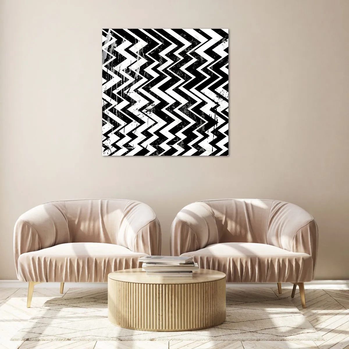 Glasbild - Bild auf glas - Zick-weiß, Zack-schwarz - 40x40 cm