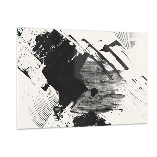 Glasbild - Bild auf glas - Ausdrucksstarke Abstraktion in Schwarzweiß mit dynamischen Strichen. - 120x80cm - Abstraktion – Ausdruck von Schwarz - Moderne Wanddekoration für Wohnzimmer und Schlafzimmer ARTTOR