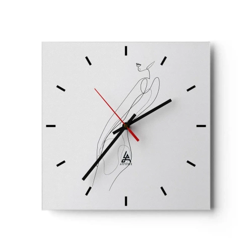 Wanduhr - Glasuhr - Eine minimalistische Linie, die eine Silhouette vor einem hellen Hintergrund zeigt - 30x30cm - Bloß ein Versprechen - Moderne Wanddekoration für Wohnzimmer und Schlafzimmer ARTTOR