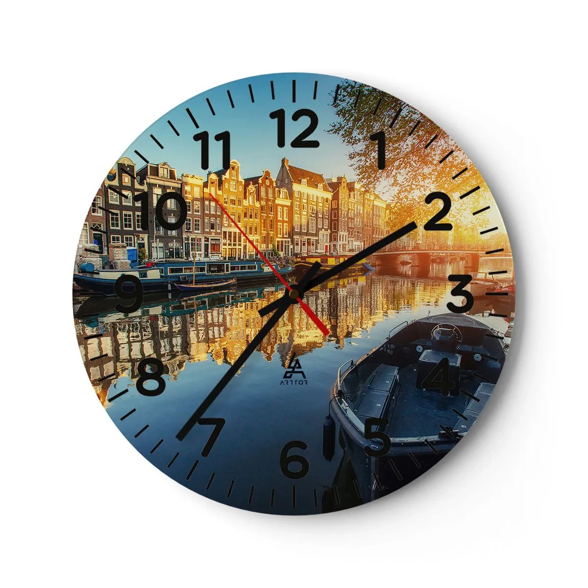 Wanduhr - Glasuhr - Morgen in Amsterdam - 40x40 cm
