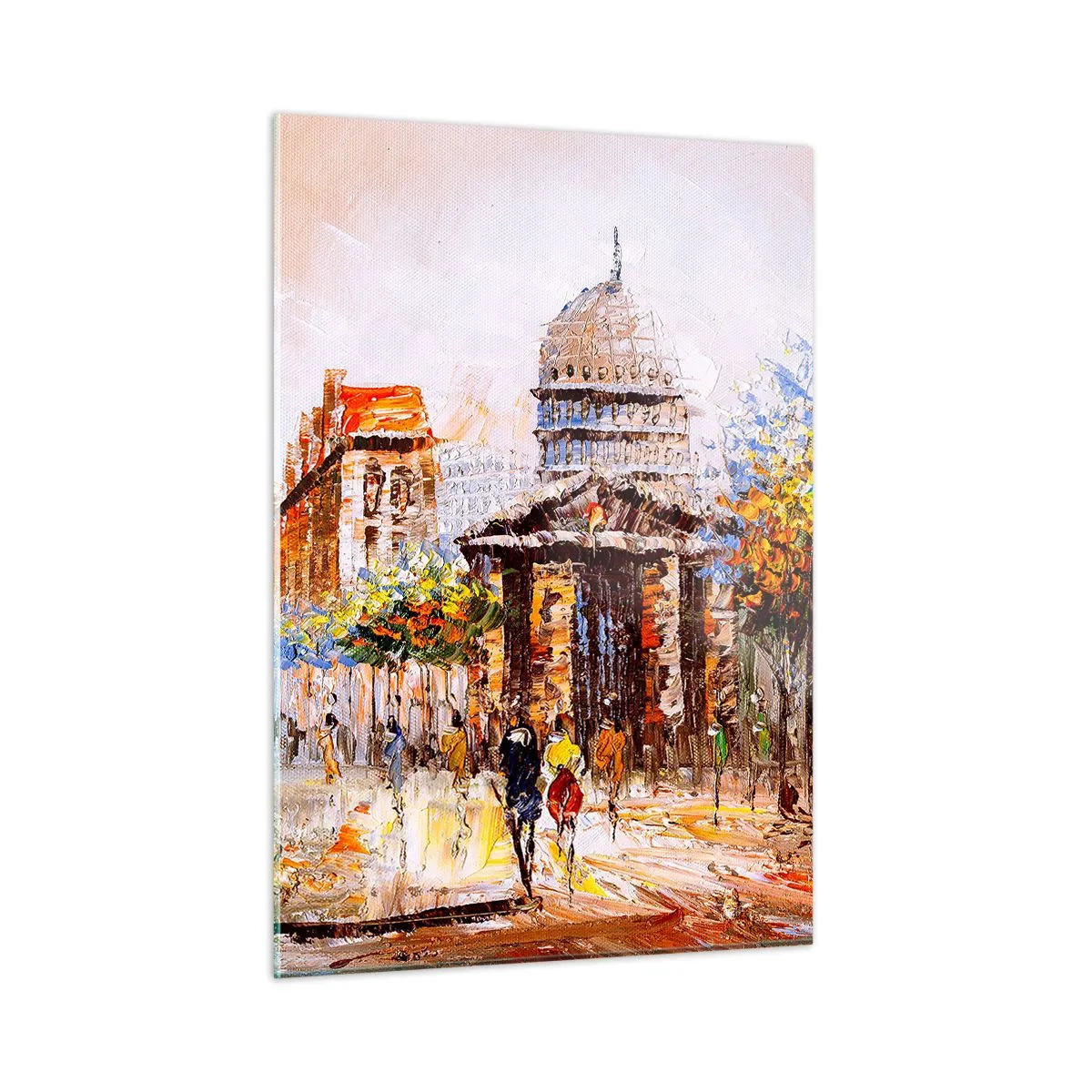 Glasbild - Bild auf glas - Eine malerische Stadtstraße mit einem historischen Gebäude im Hintergrund - 50x70cm - Pariser Spaziergang - Moderne Wanddekoration für Wohnzimmer und Schlafzimmer ARTTOR