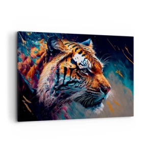 Bild auf Leinwand - Leinwandbild - Portrait eines Tigers in dynamischen, abstrakten Farben - 100x70cm - Wilde Schönheit - Moderne Wanddekoration für Wohnzimmer und Schlafzimmer ARTTOR