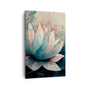 Bild auf Leinwand - Leinwandbild - Dezente Seerosen in Pastelltönen von Blau und Gold - 80x120cm - Seesterne - Moderne Wanddekoration für Wohnzimmer und Schlafzimmer ARTTOR