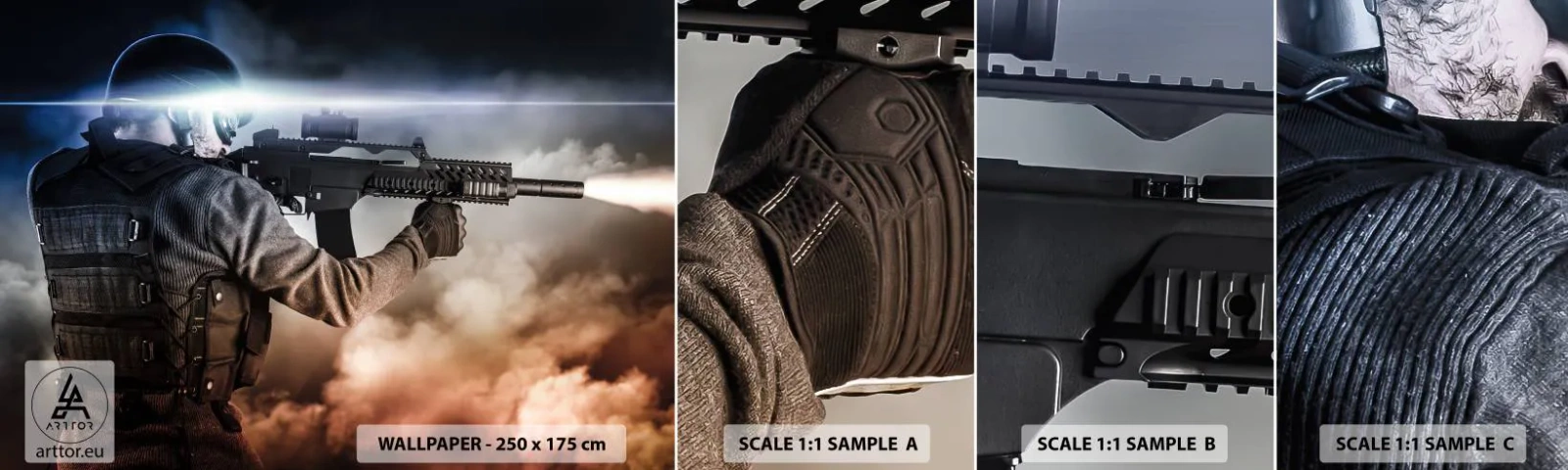 Fototapetenmuster Standard Eco - Nur ein Held - Militär, Waffe, Soldat - 100x30 cm