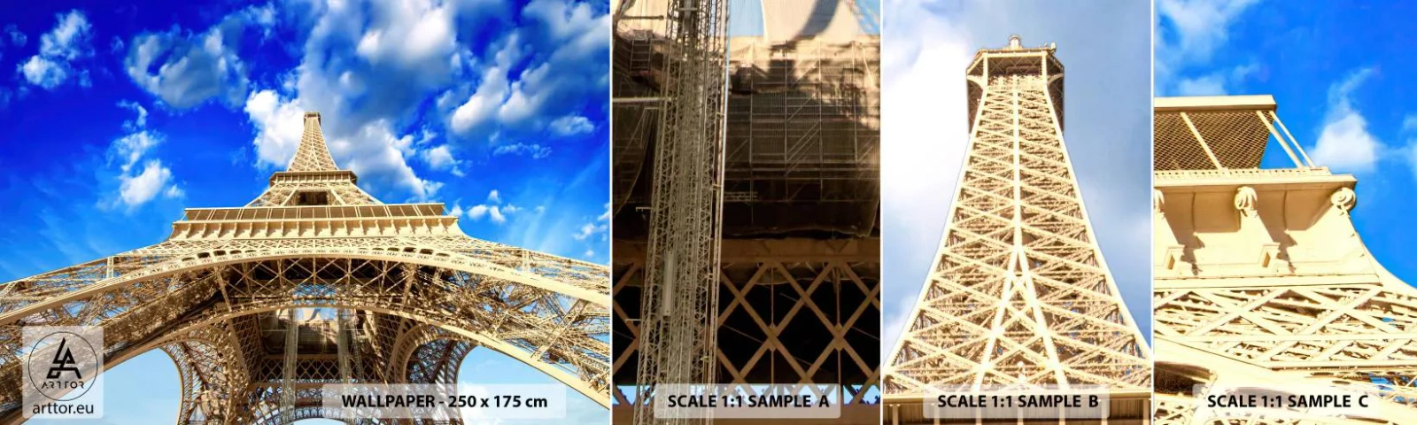 Fototapetenmuster Standard Eco - In den Himmel und in die Wolken gehen - Stadt, Paris, Eiffelturm - 100x30 cm